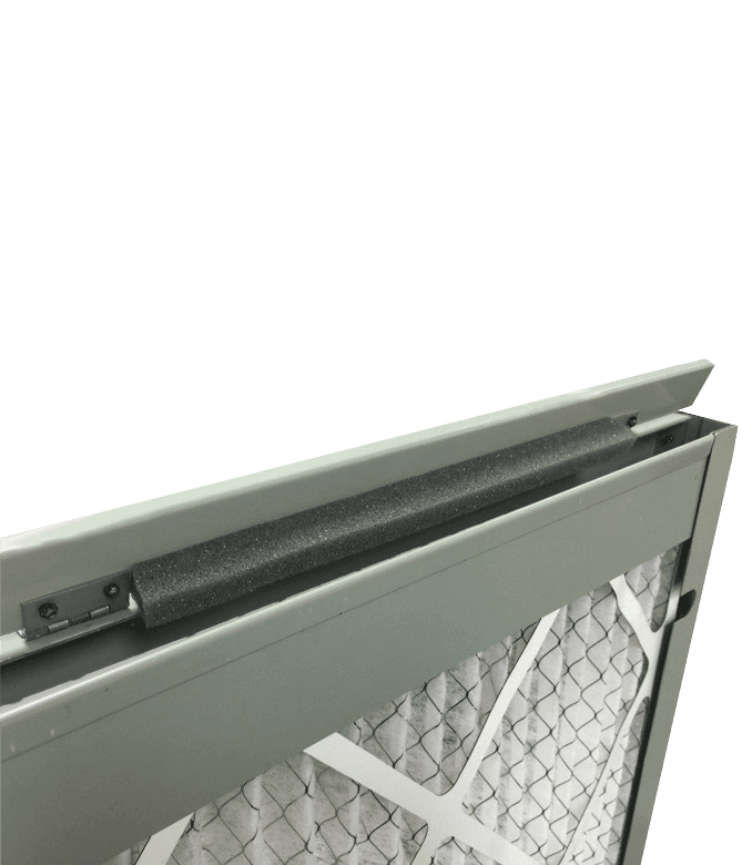 A filter rack with a gray frame and white filter material.