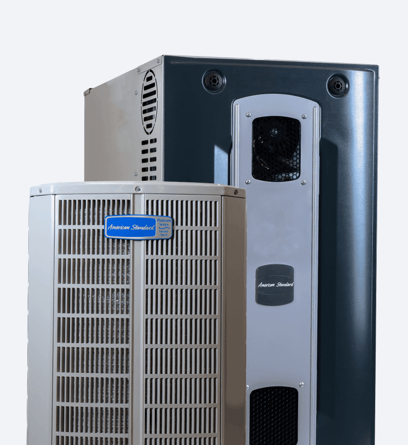 an American Standard air conditioner is paired with a furnace.