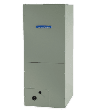 tall rectangular tan "silver tem8" air handler with the blue American Standard logo on the front